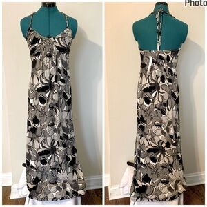 ELLE floral maxi dress long sleeveless v neck halter smock spring small NWT